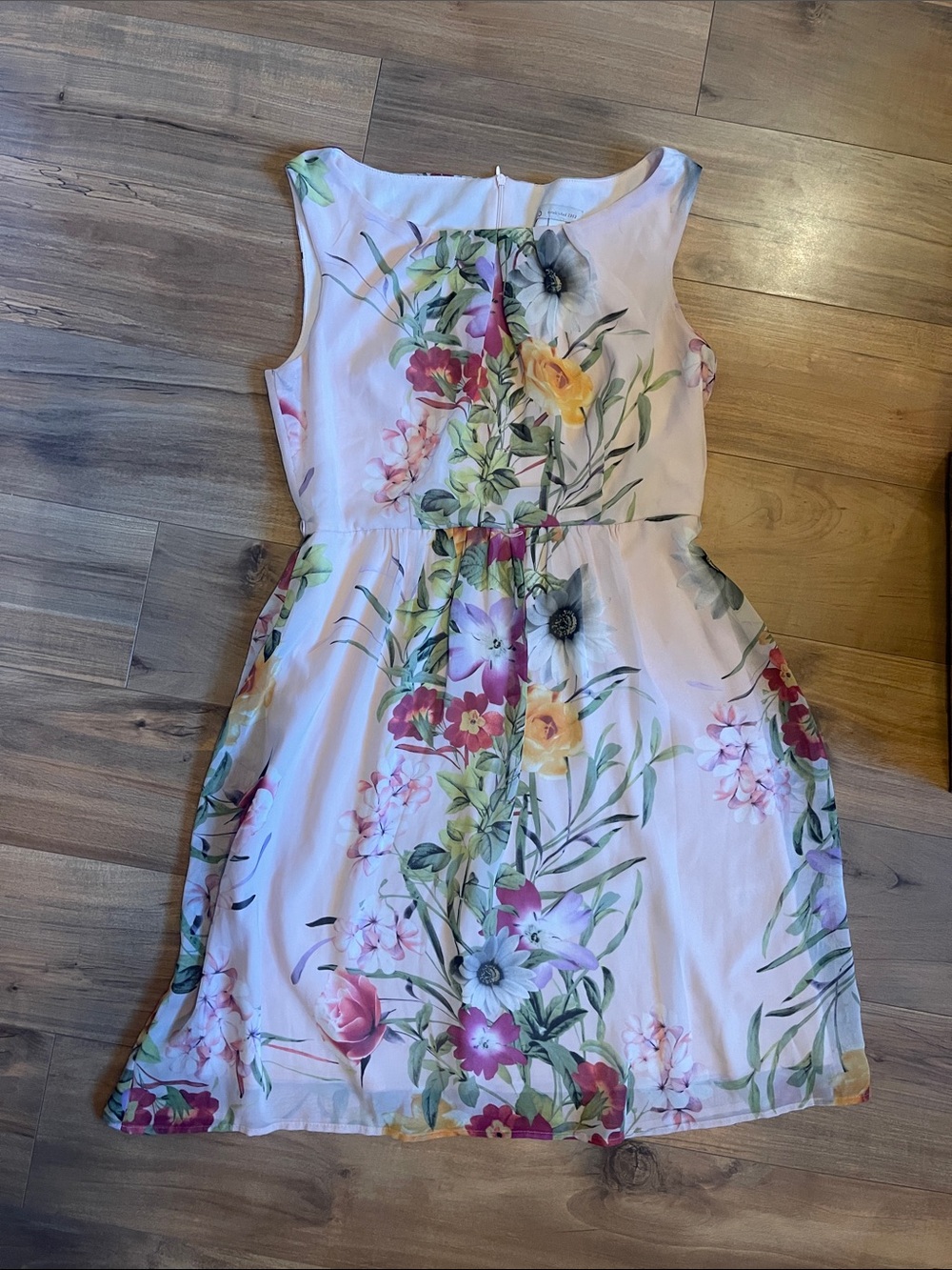 dressbarn Floral Sleeveless Dress in Light Pink with Multicolor Blooms